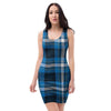 Blue Plaid Tartan Scottish Bodycon Dress-grizzshop