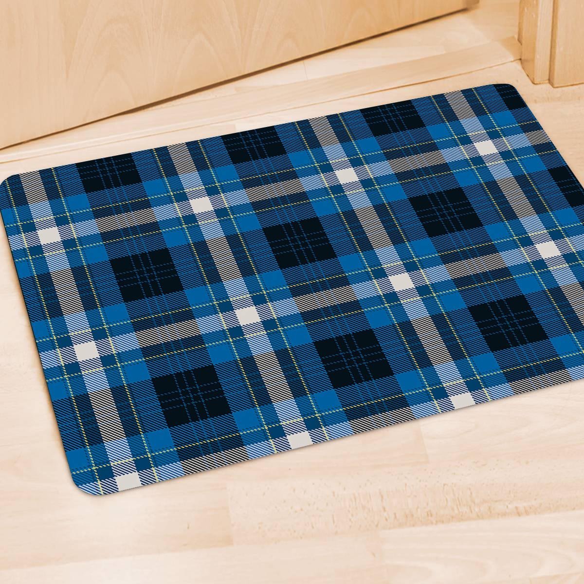 Blue Plaid Tartan Scottish Door Mat-grizzshop