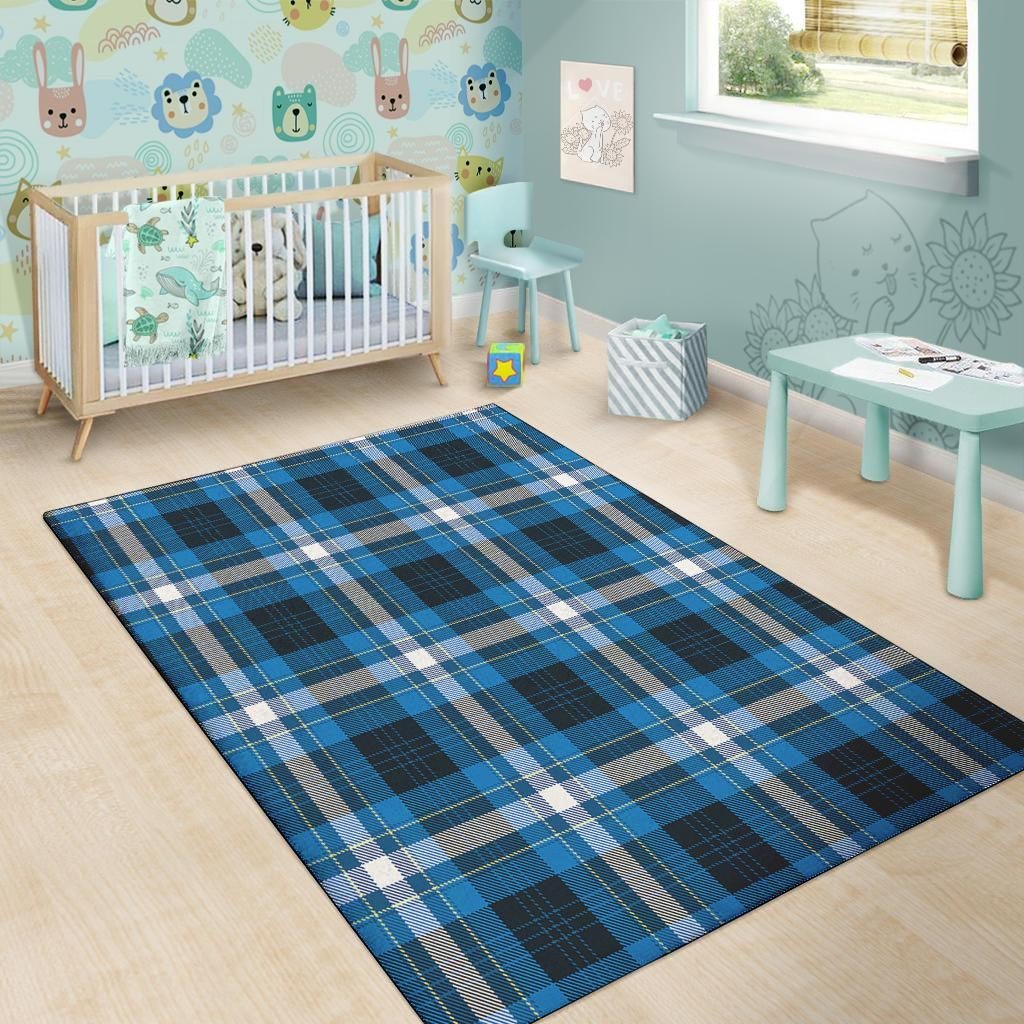 Blue Plaid Tartan Scottish Floor Mat-grizzshop