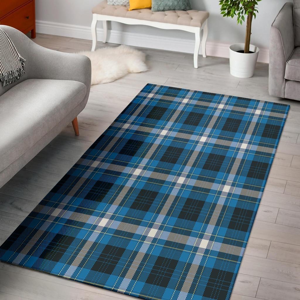 Blue Plaid Tartan Scottish Floor Mat-grizzshop