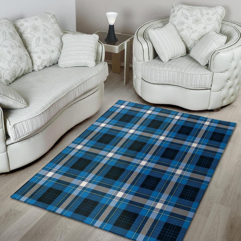 Blue Plaid Tartan Scottish Floor Mat-grizzshop