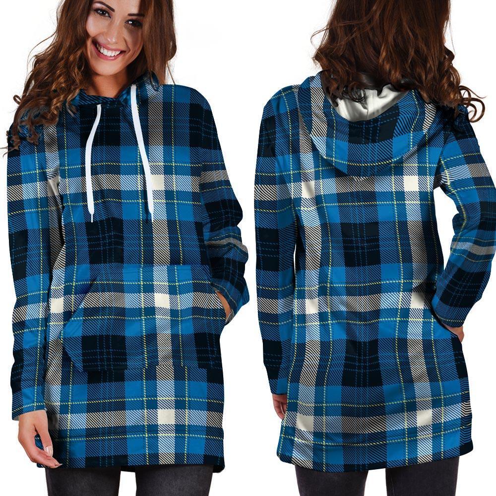 Blue Plaid Tartan Scottish Hoodie Dress-grizzshop