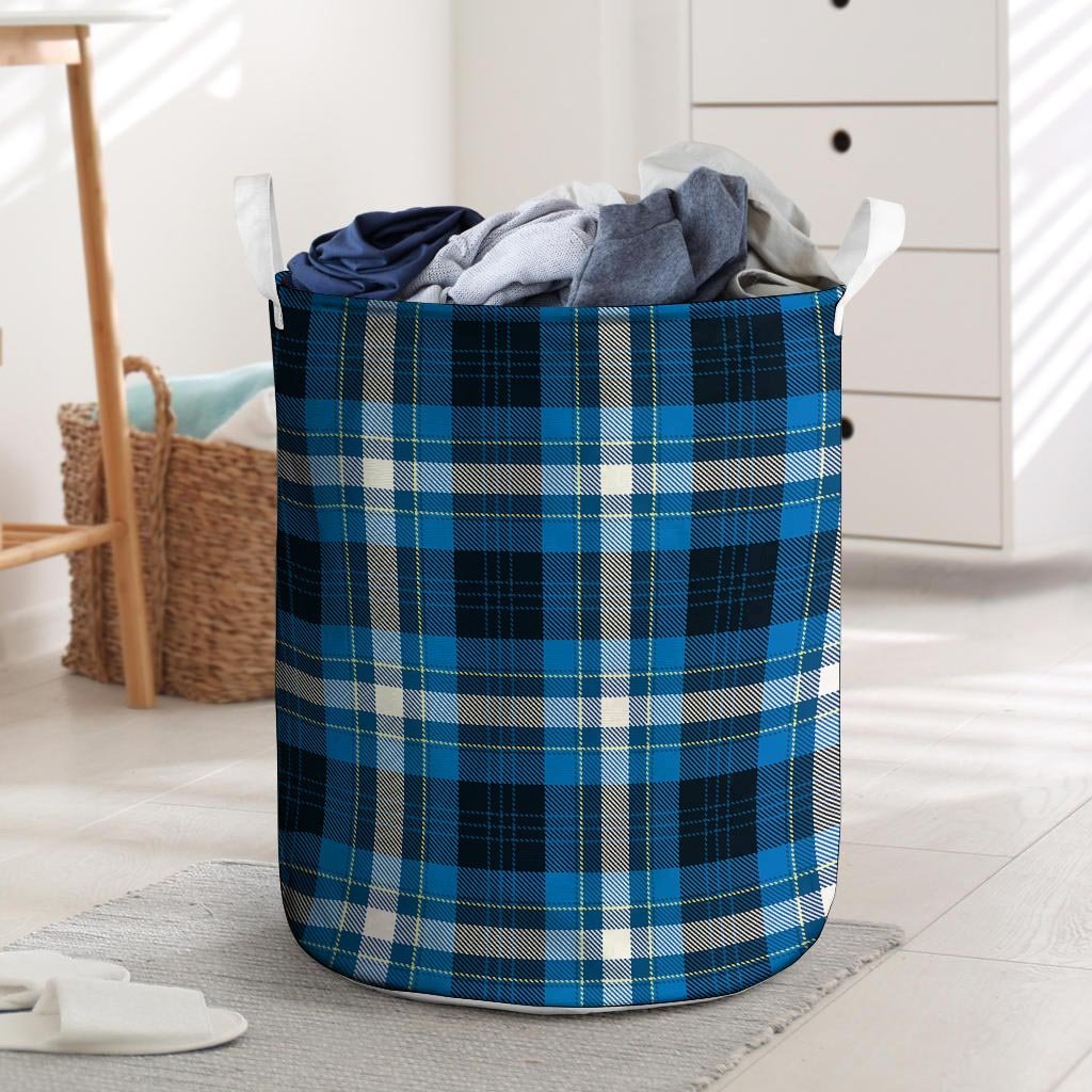 Blue Plaid Tartan Scottish Laundry Basket-grizzshop