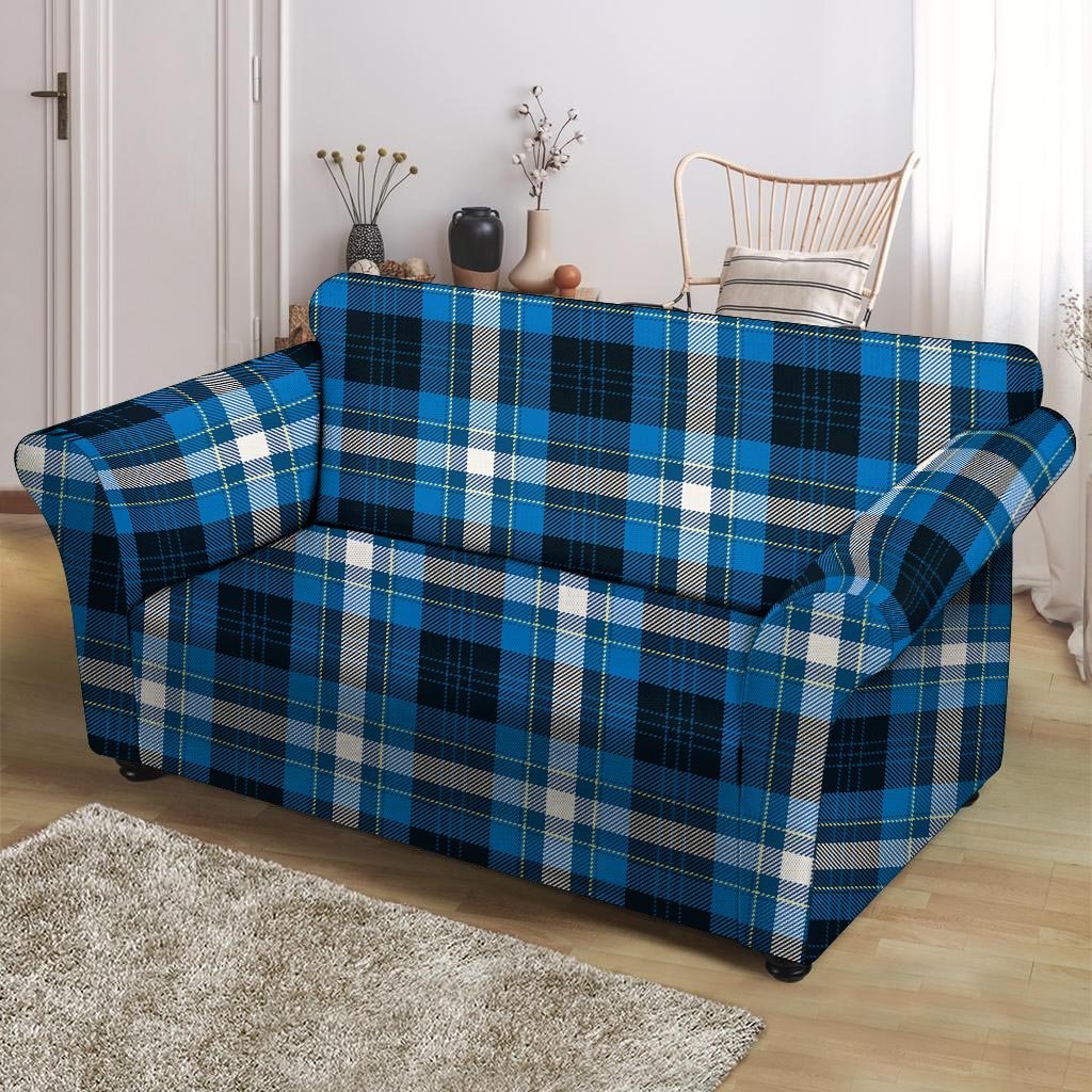 Blue Plaid Tartan Scottish Loveseat Cover-grizzshop