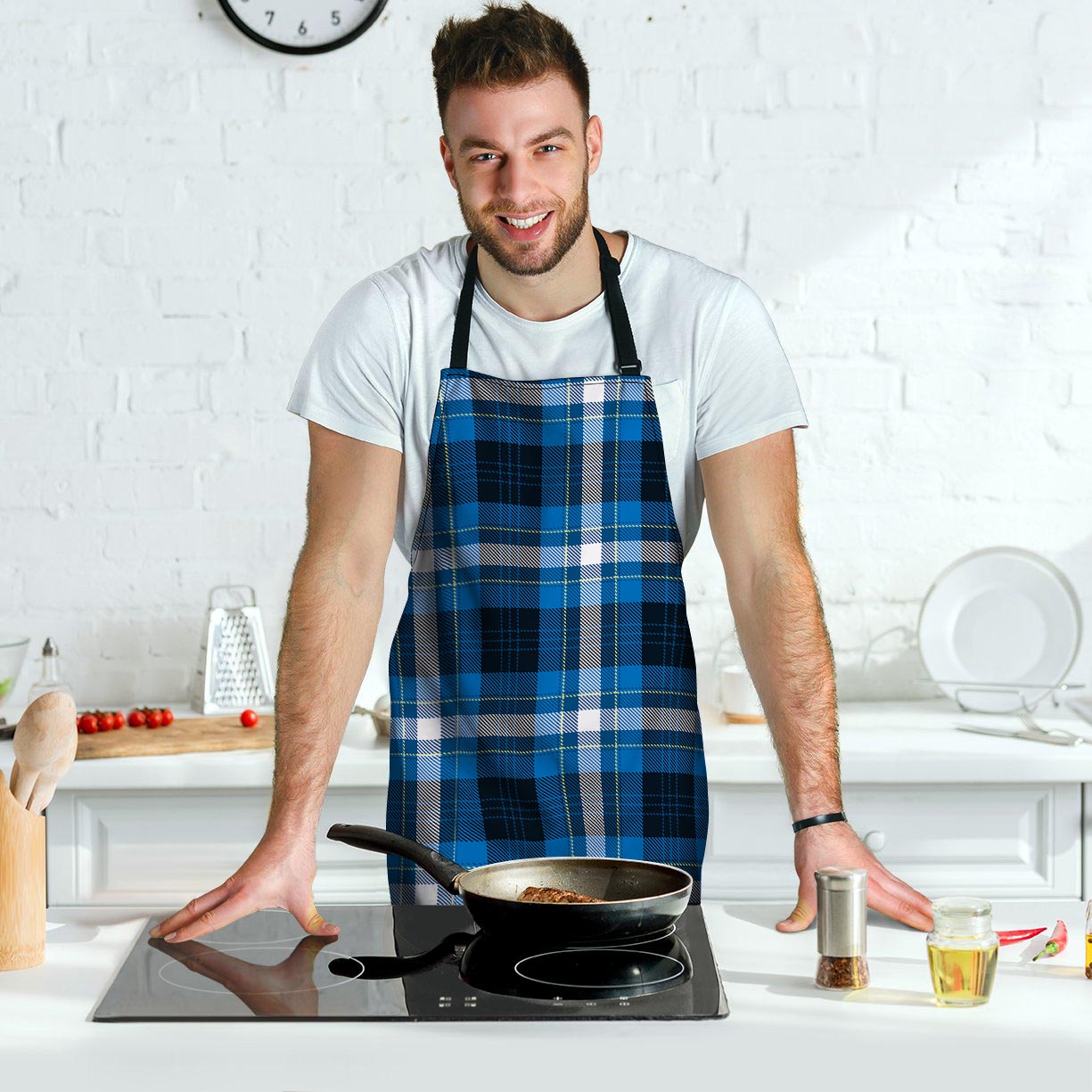 Blue Plaid Tartan Scottish Men's Apron-grizzshop