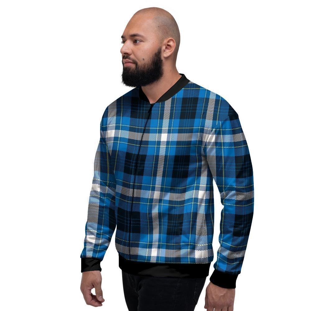 Blue Plaid Tartan Scottish Men's Bomber Jacket-grizzshop