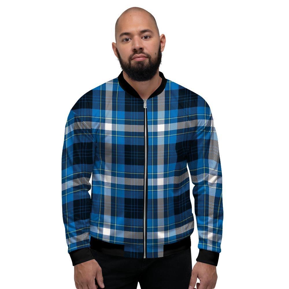 Blue Plaid Tartan Scottish Men's Bomber Jacket-grizzshop