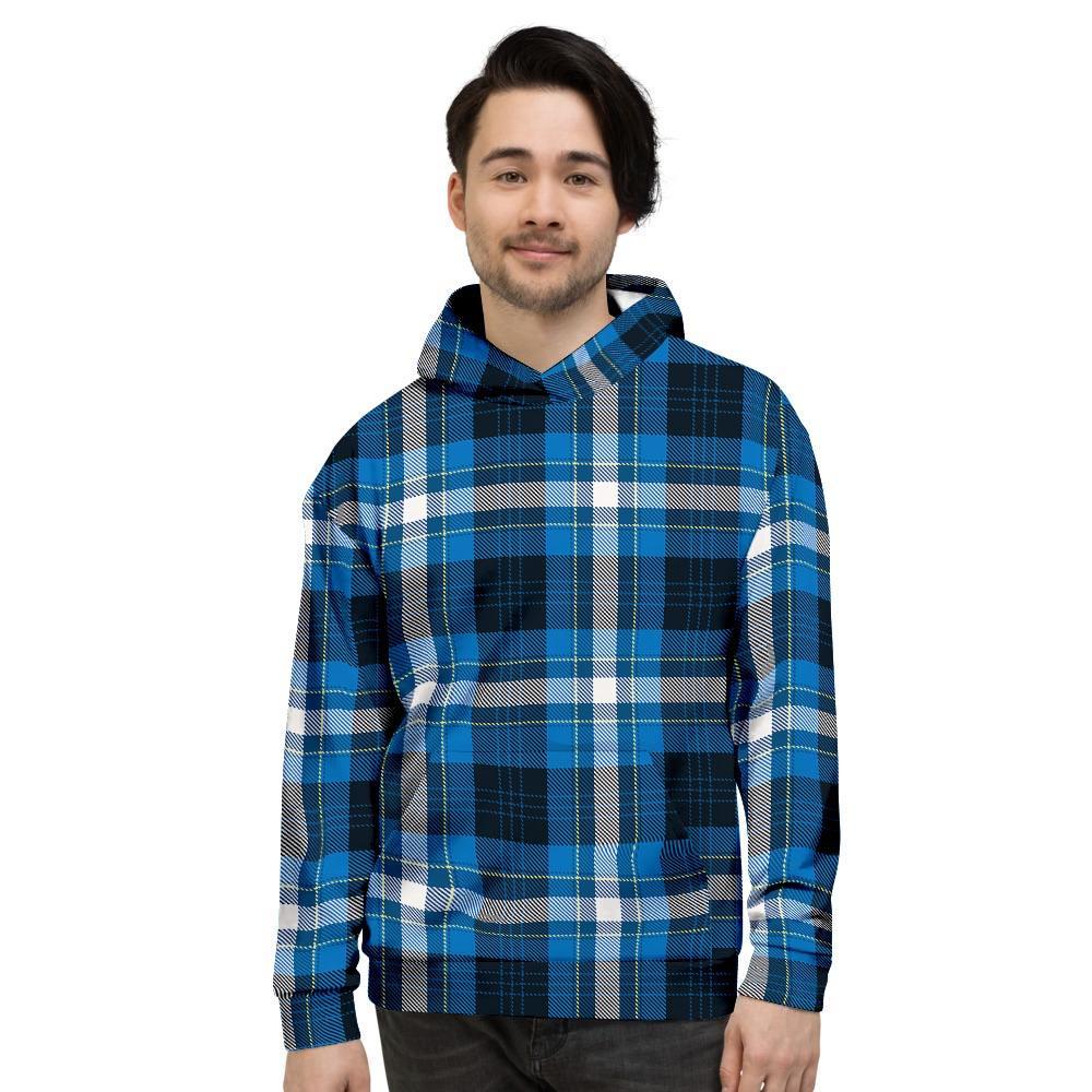 Blue Plaid Tartan Scottish Men's Hoodie-grizzshop