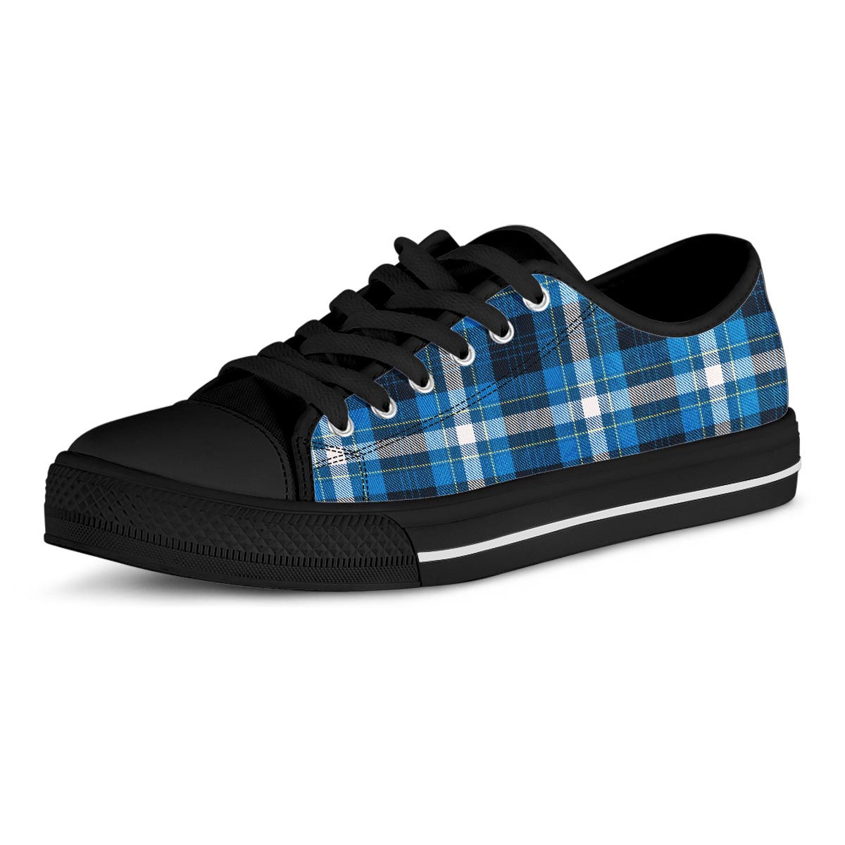 Blue Plaid Tartan Scottish Men's Low Top Shoes-grizzshop