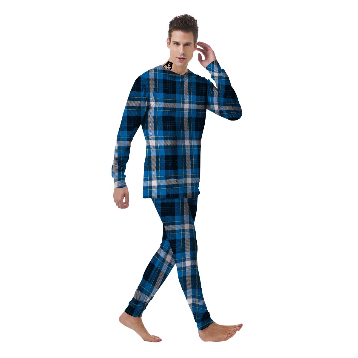 Blue Plaid Tartan Scottish Men's Pajamas-grizzshop