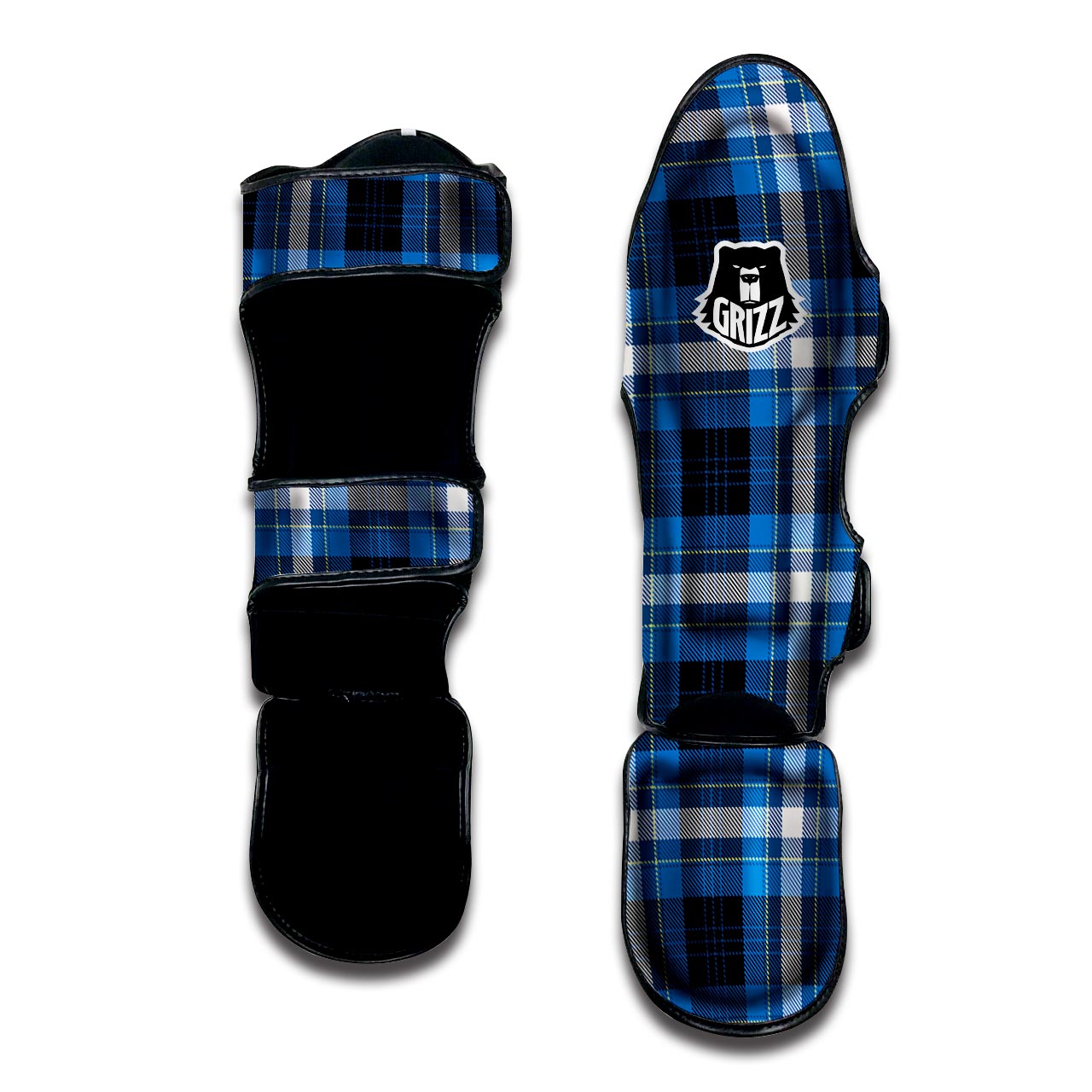 Blue Plaid Tartan Scottish Muay Thai Shin Guard-grizzshop