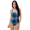 Blue Plaid Tartan Scottish One Piece Swimsuite-grizzshop