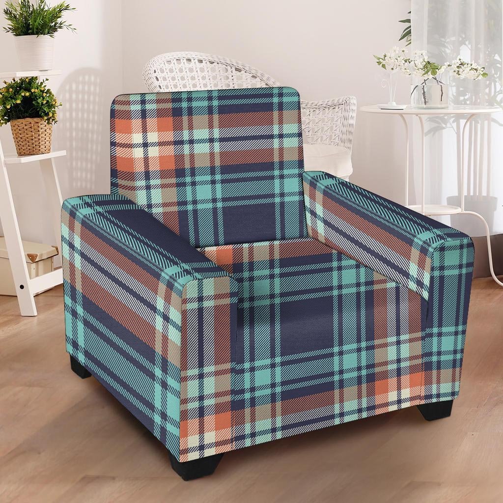 Blue Plaid Tartan Scottish Print Armchair Cover-grizzshop