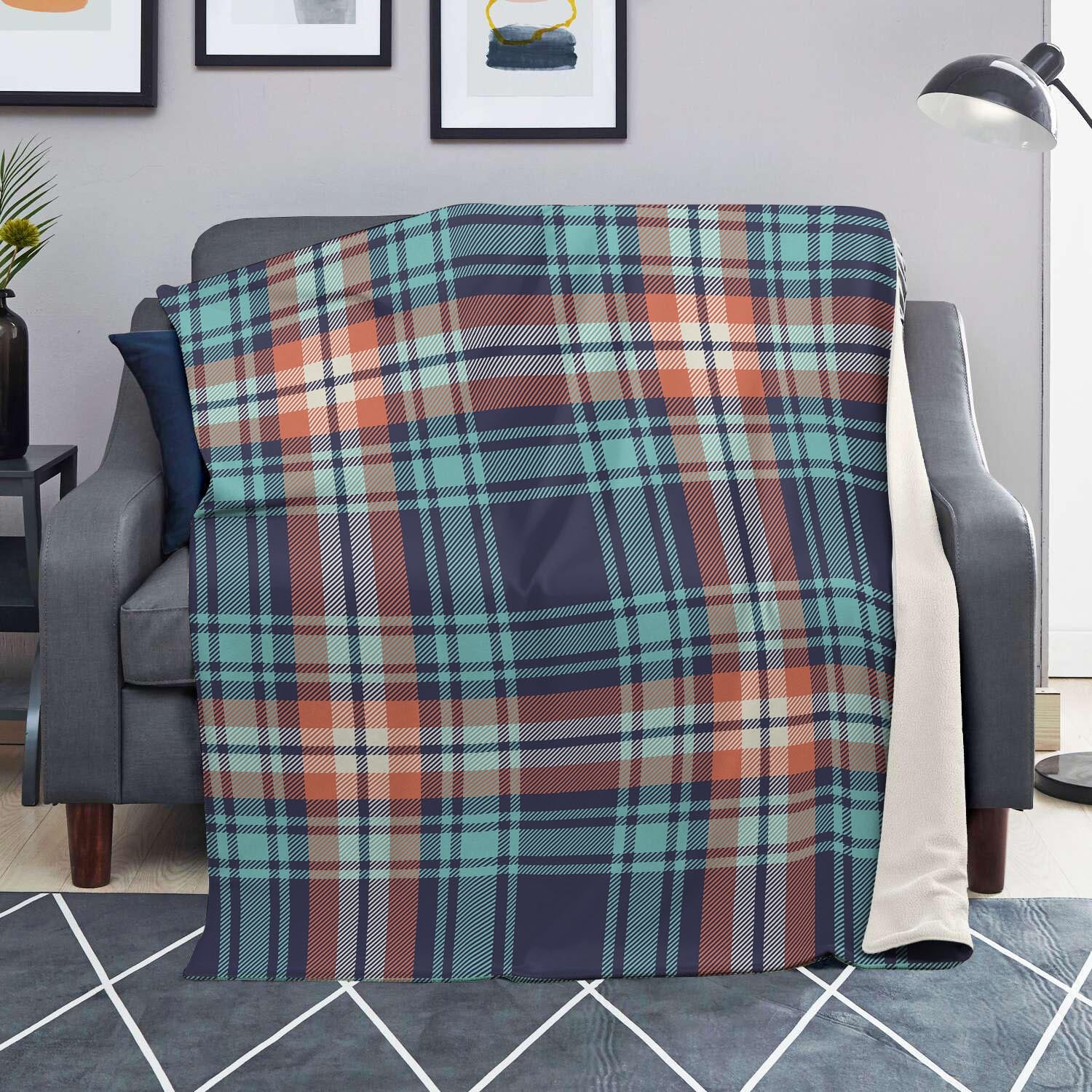 Blue Plaid Tartan Scottish Print Blanket-grizzshop