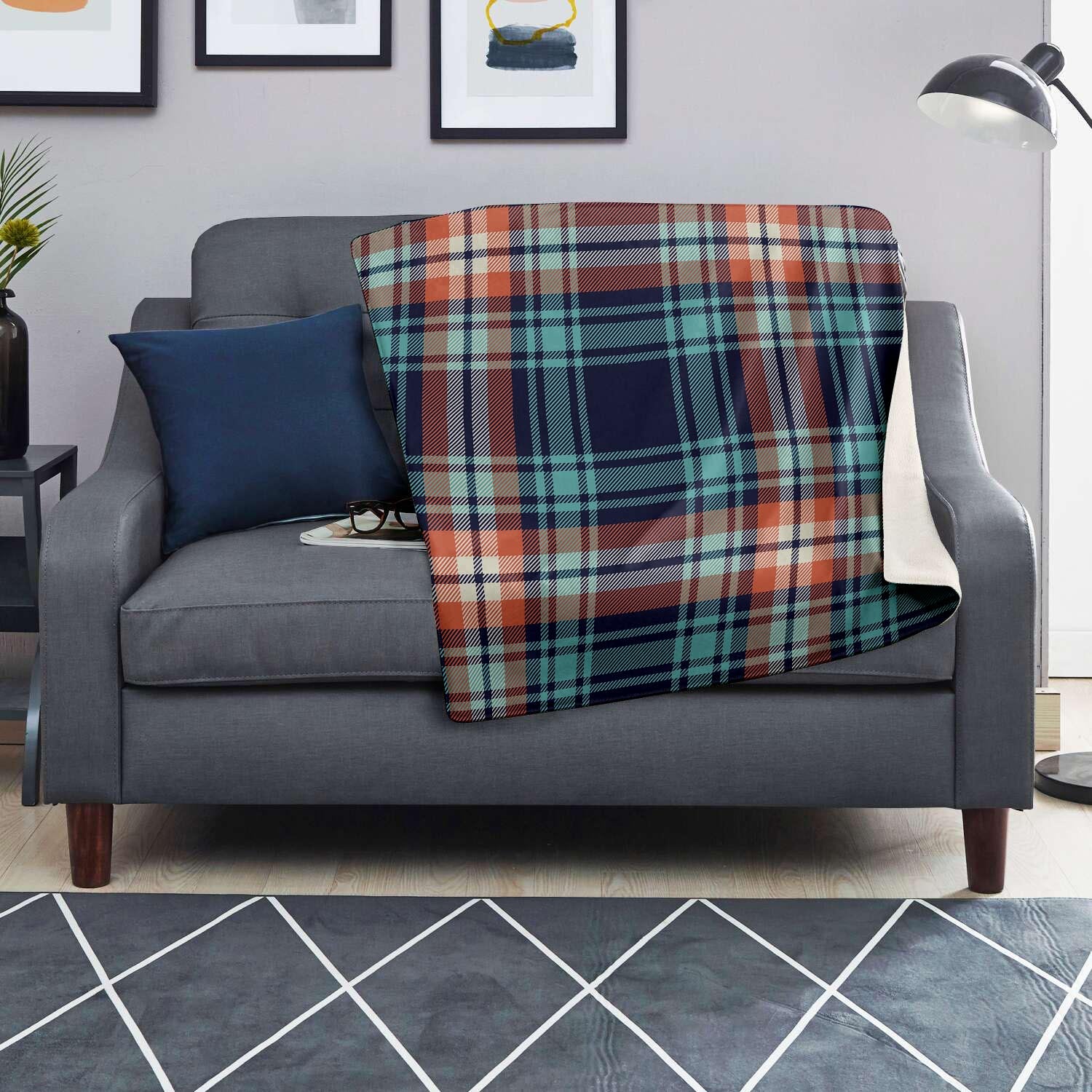 Blue Plaid Tartan Scottish Print Blanket-grizzshop