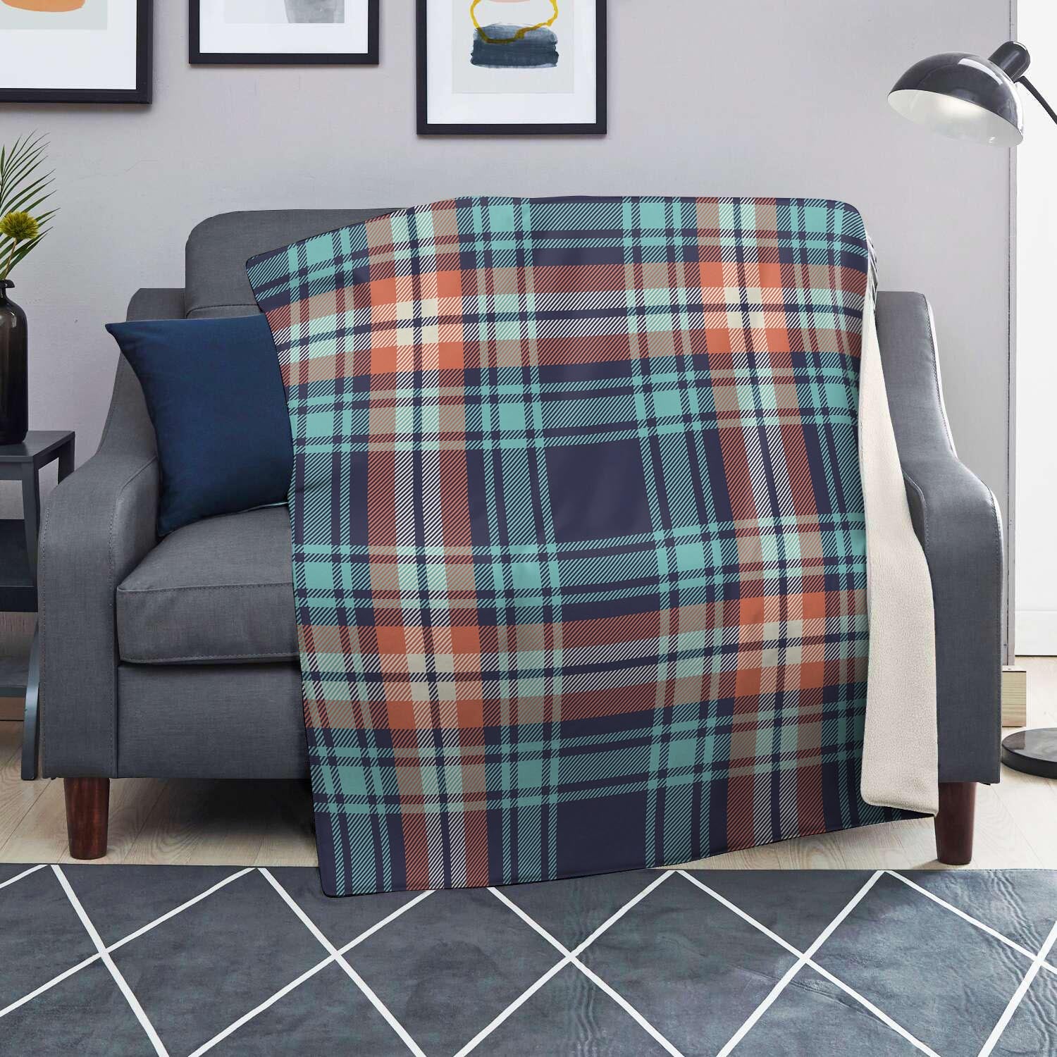 Blue Plaid Tartan Scottish Print Blanket-grizzshop