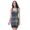 Blue Plaid Tartan Scottish Print Bodycon Dress-grizzshop