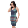 Blue Plaid Tartan Scottish Print Bodycon Dress-grizzshop