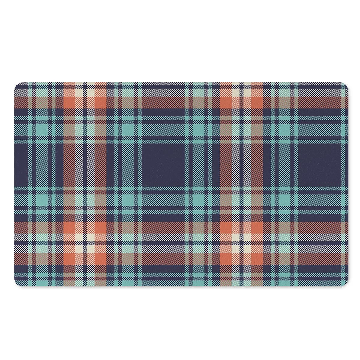 Blue Plaid Tartan Scottish Print Door Mat-grizzshop