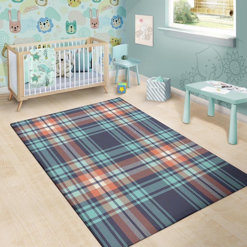 Blue Plaid Tartan Scottish Print Floor Mat-grizzshop