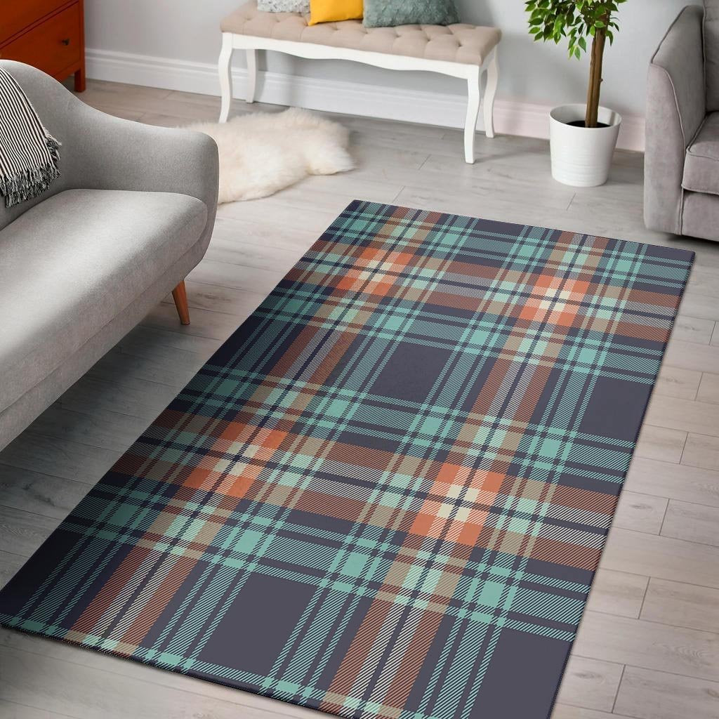 Blue Plaid Tartan Scottish Print Floor Mat-grizzshop