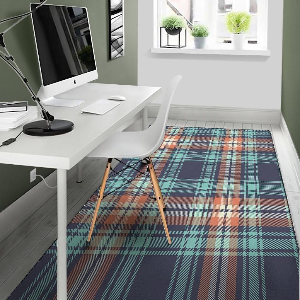 Blue Plaid Tartan Scottish Print Floor Mat-grizzshop