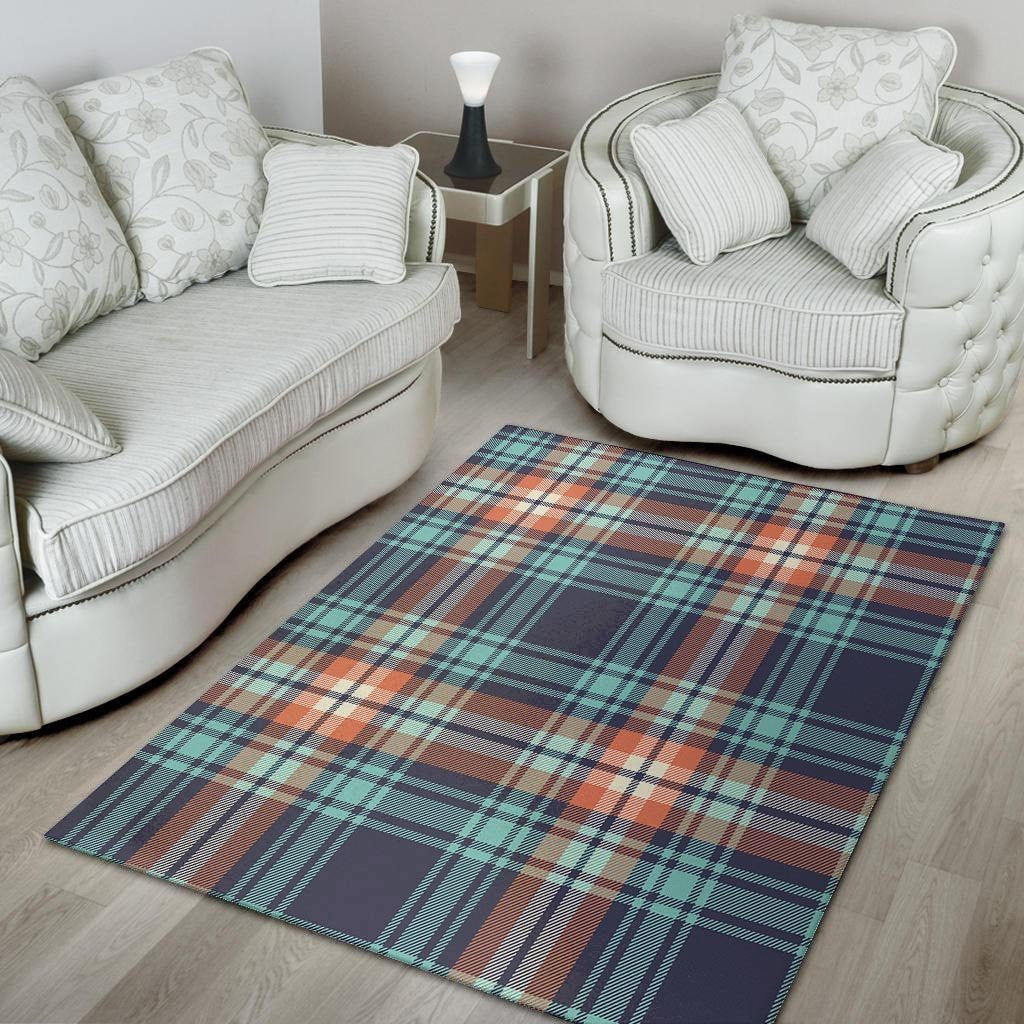 Blue Plaid Tartan Scottish Print Floor Mat-grizzshop