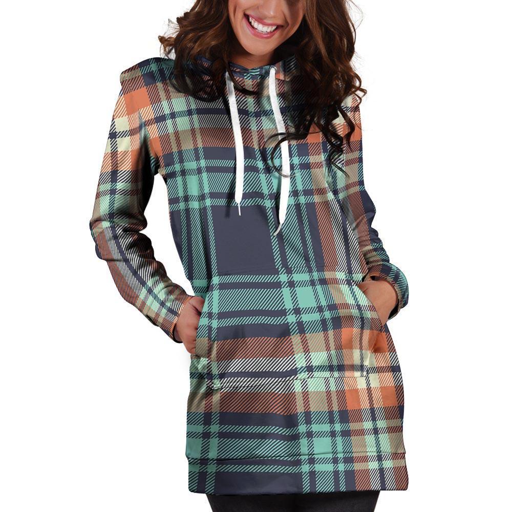 Blue Plaid Tartan Scottish Print Hoodie Dress-grizzshop