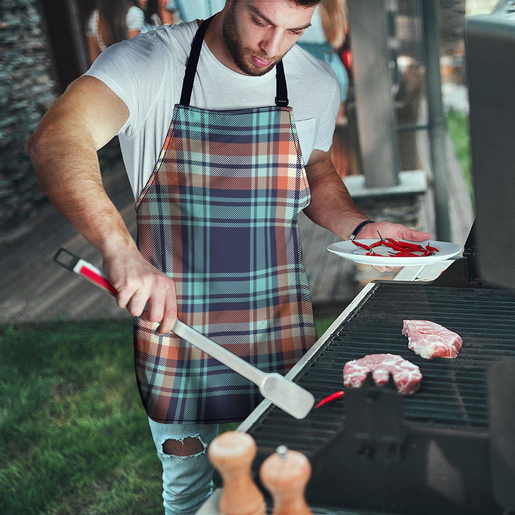 Blue Plaid Tartan Scottish Print Men's Apron-grizzshop