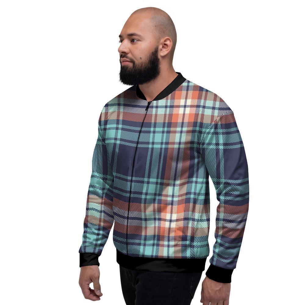 Blue Plaid Tartan Scottish Print Men's Bomber Jacket-grizzshop