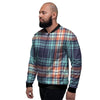 Blue Plaid Tartan Scottish Print Men's Bomber Jacket-grizzshop