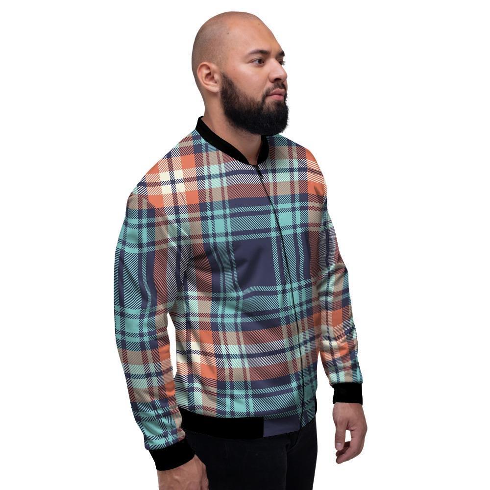 Blue Plaid Tartan Scottish Print Men's Bomber Jacket-grizzshop