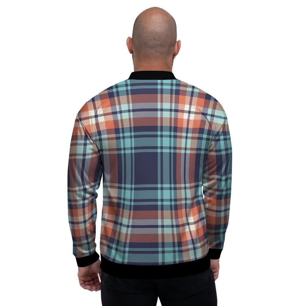 Blue Plaid Tartan Scottish Print Men's Bomber Jacket-grizzshop