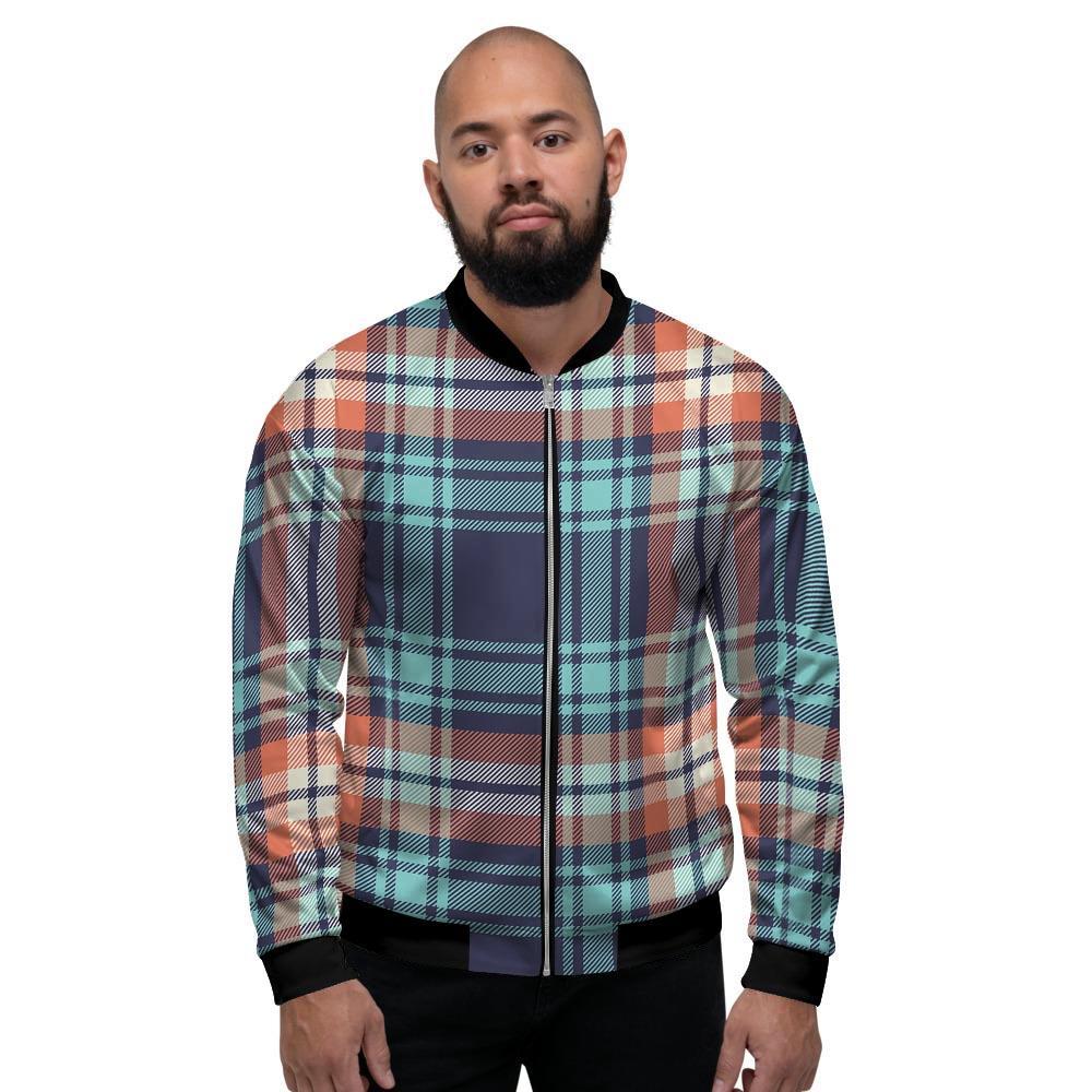 Blue Plaid Tartan Scottish Print Men's Bomber Jacket-grizzshop