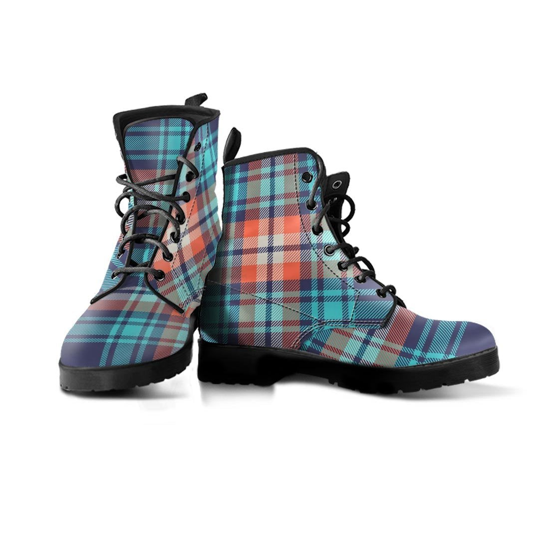 Blue Plaid Tartan Scottish Print Men's Boots-grizzshop