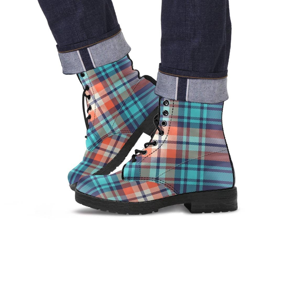 Blue Plaid Tartan Scottish Print Men's Boots-grizzshop