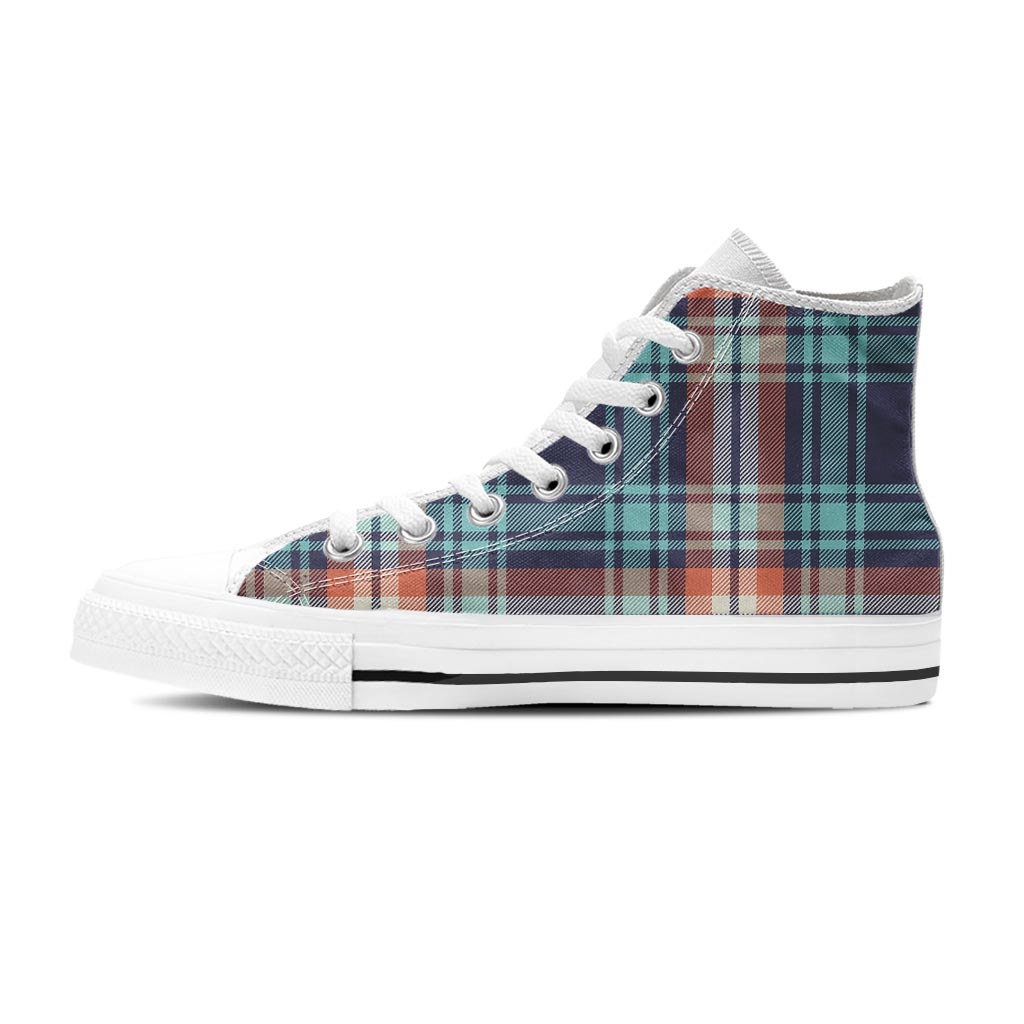 Blue Plaid Tartan Scottish Print Men's High Top Shoes-grizzshop