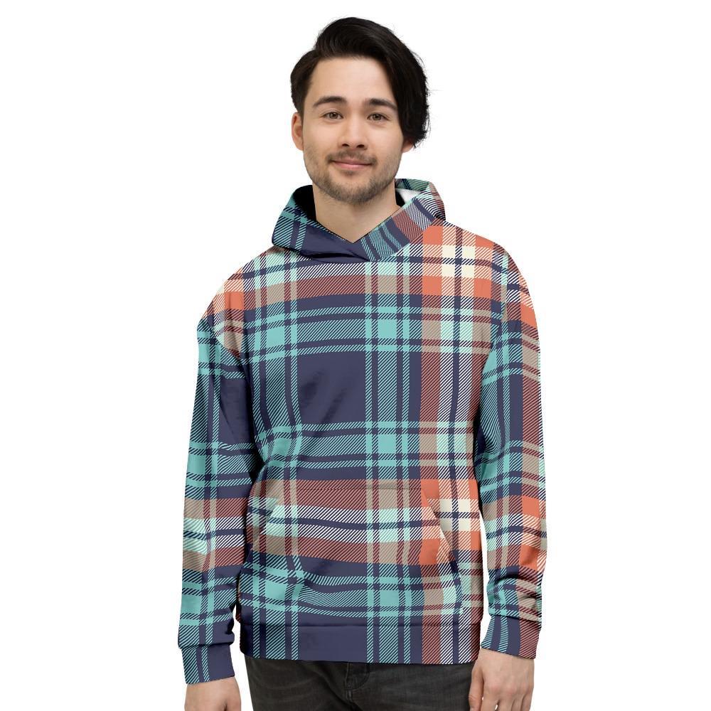 Blue Plaid Tartan Scottish Print Men's Hoodie-grizzshop