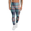 Blue Plaid Tartan Scottish Print Men's Leggings-grizzshop