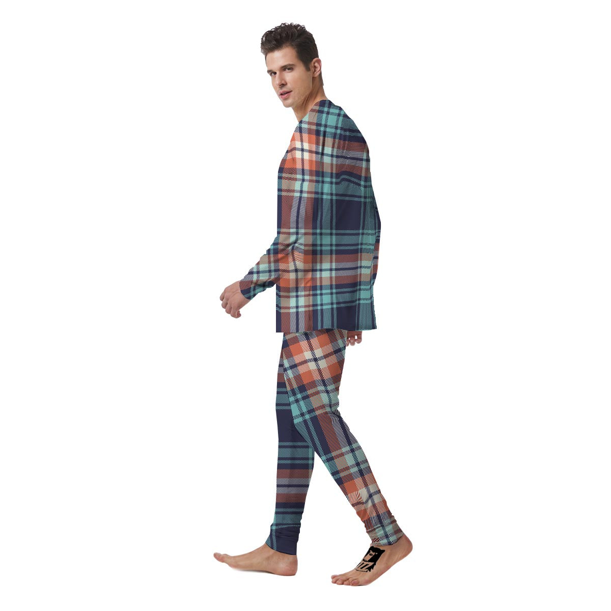 Blue Plaid Tartan Scottish Print Men's Pajamas-grizzshop