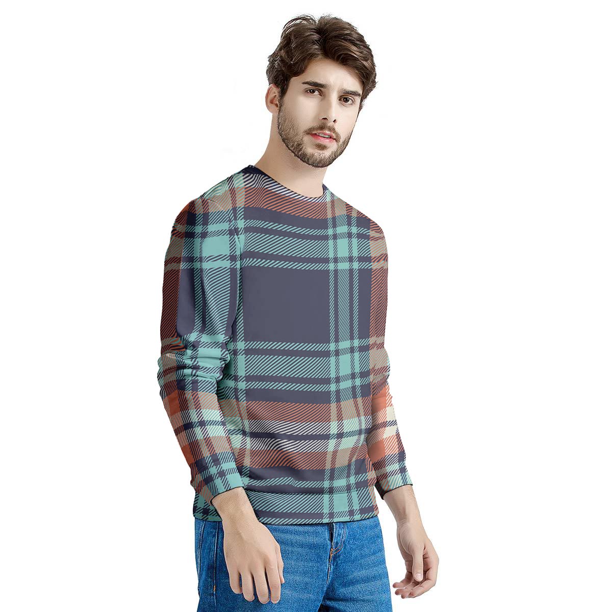 Blue Plaid Tartan Scottish Print Men's Sweatshirt-grizzshop