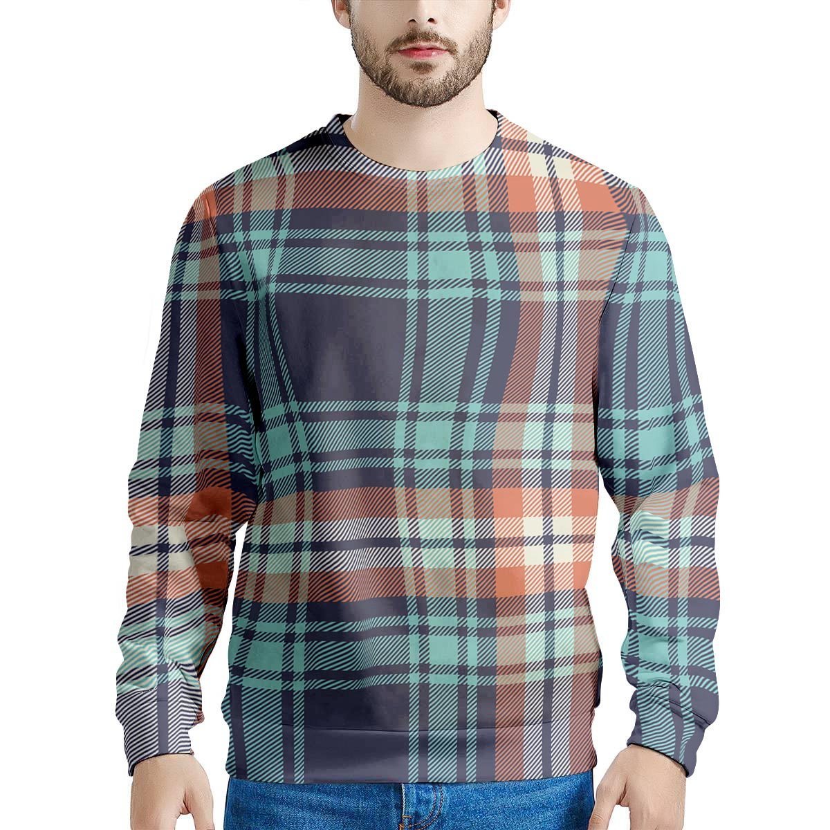 Blue Plaid Tartan Scottish Print Men's Sweatshirt-grizzshop