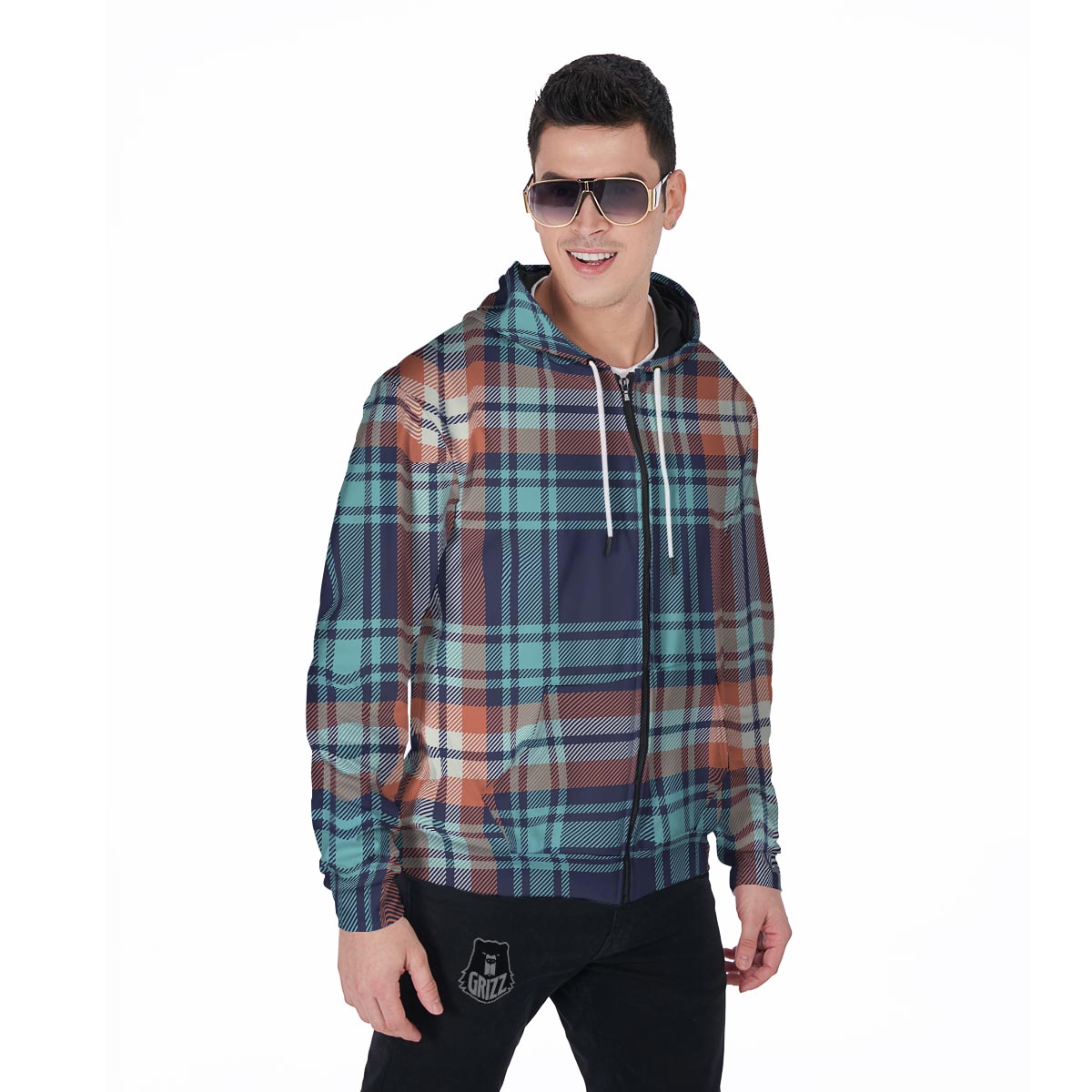 Blue Plaid Tartan Scottish Print Men's Zip Up Hoodie-grizzshop