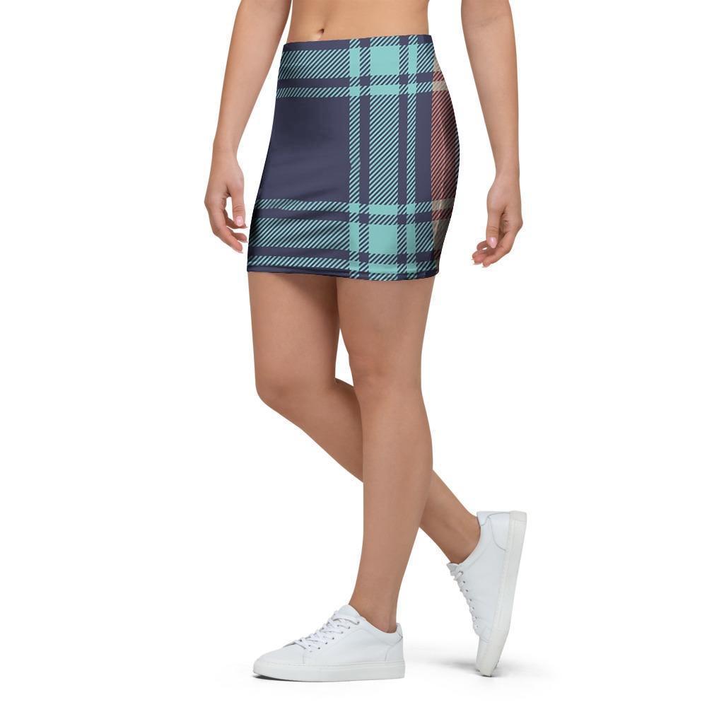 Blue Plaid Tartan Scottish Print Mini Skirt-grizzshop