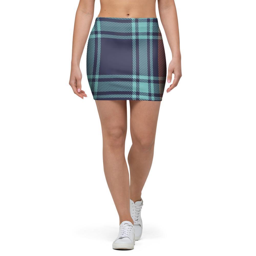 Blue Plaid Tartan Scottish Print Mini Skirt-grizzshop