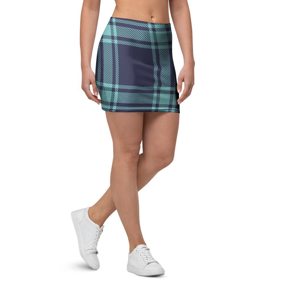 Blue Plaid Tartan Scottish Print Mini Skirt-grizzshop