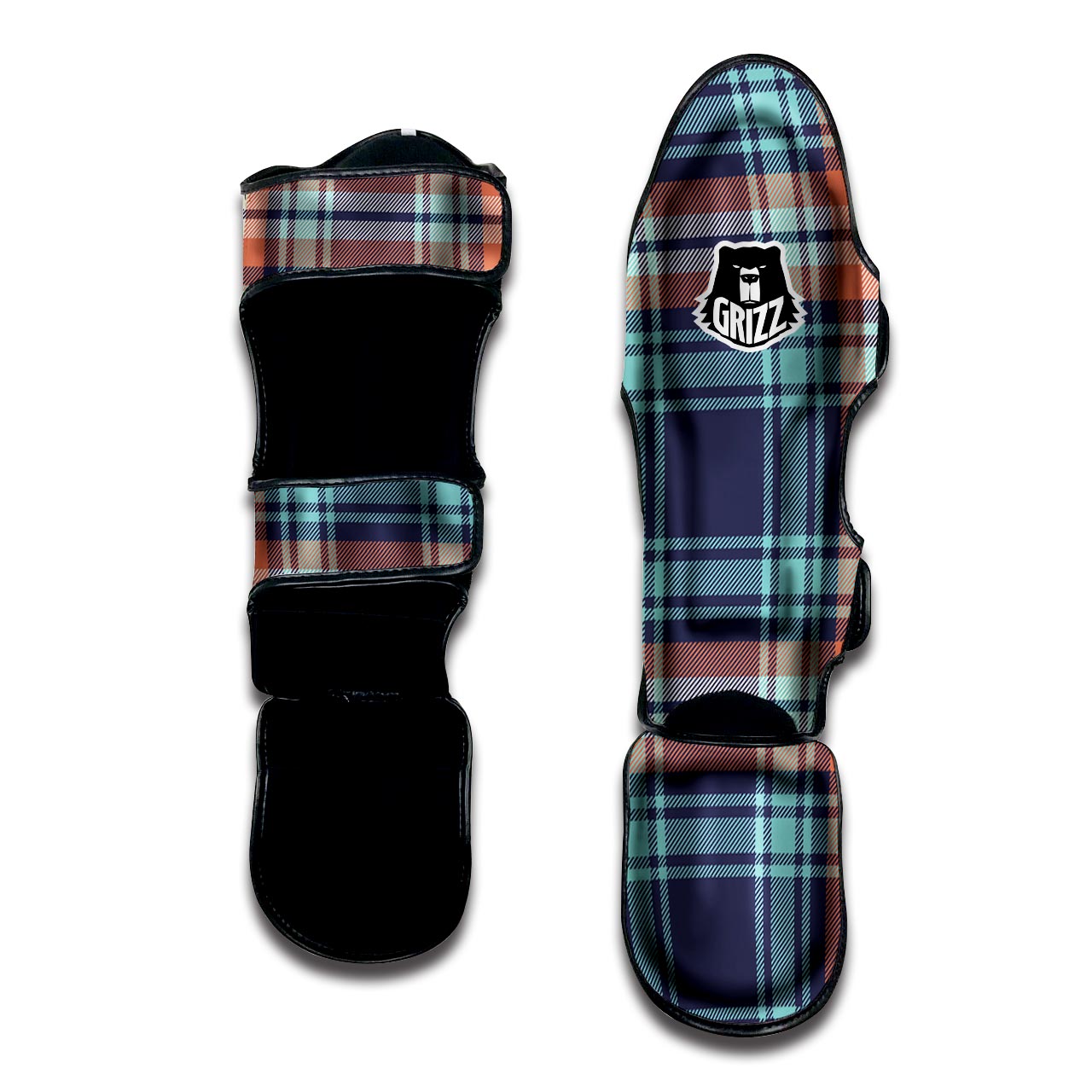 Blue Plaid Tartan Scottish Print Muay Thai Shin Guard-grizzshop