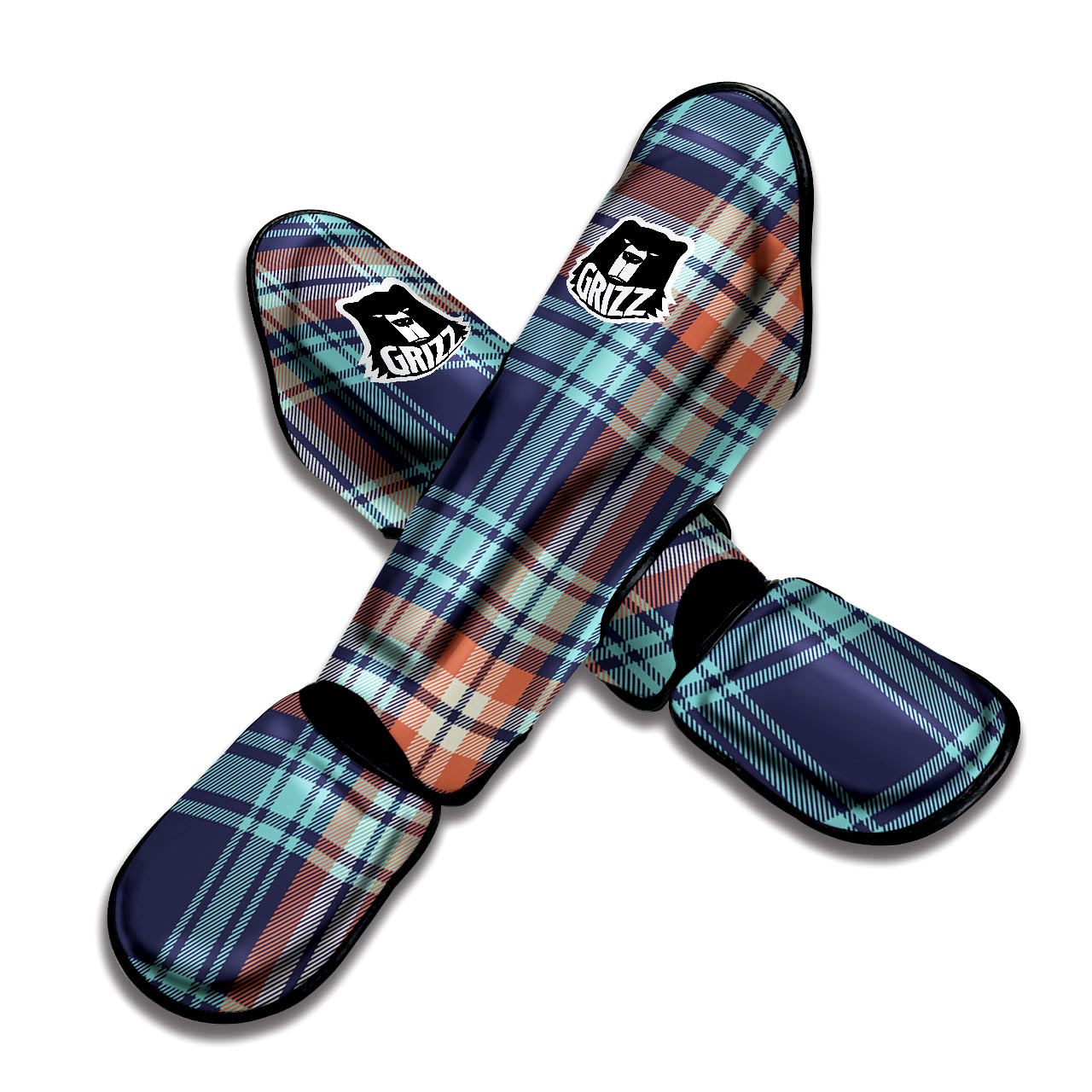 Blue Plaid Tartan Scottish Print Muay Thai Shin Guard-grizzshop