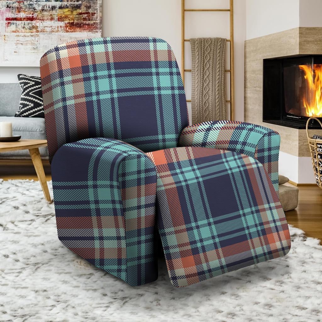 Blue Plaid Tartan Scottish Print Recliner Cover-grizzshop