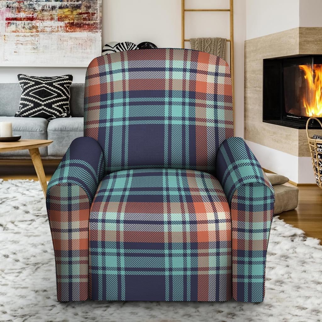 Blue Plaid Tartan Scottish Print Recliner Cover-grizzshop